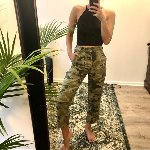 Free People High Waisted Camo Wide Legged Pants - Picture 2 of 5